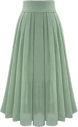 Women's Pleated Skirts Elastic High Waist A-Line Solid Color Slim Fit Casual Midi Swing Skirt