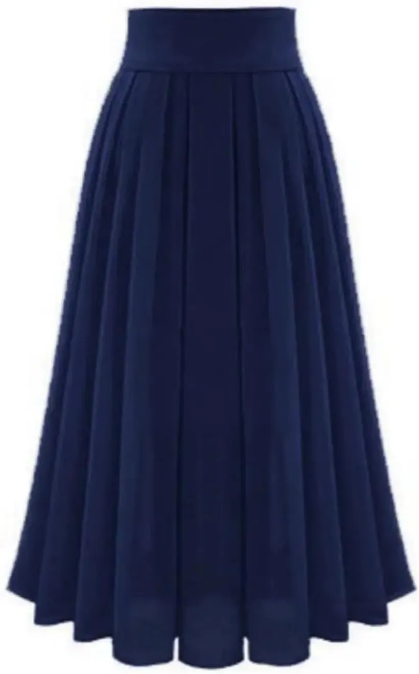 Women's Pleated Skirts Elastic High Waist A-Line Solid Color Slim Fit Casual Midi Swing Skirt