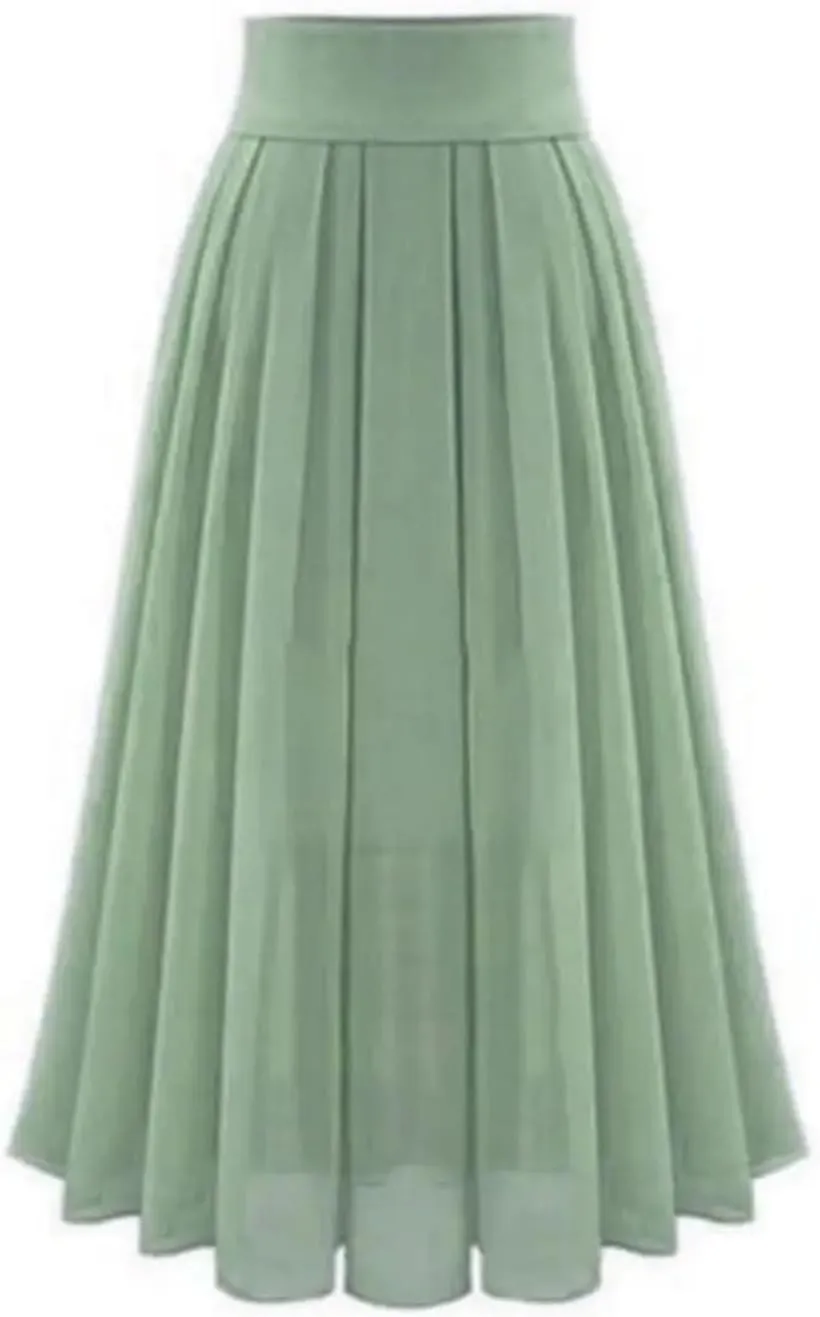 Women's Pleated Skirts Elastic High Waist A-Line Solid Color Slim Fit Casual Midi Swing Skirt