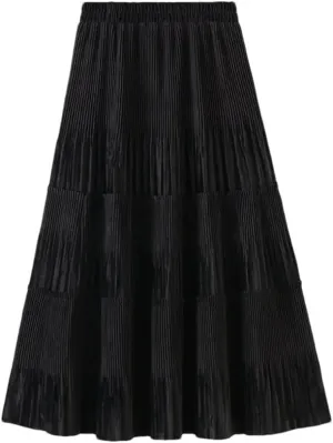 Women's Pleated Skirts Loose High Waist Vintage Solid Color A-Line Casual Skirt