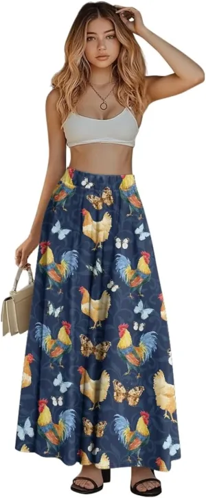 Womens Plus Size Maxi Skirt Casual High Waist Pleated Long Skirts 2024 with Pockets Ankle Length Flowy Swing