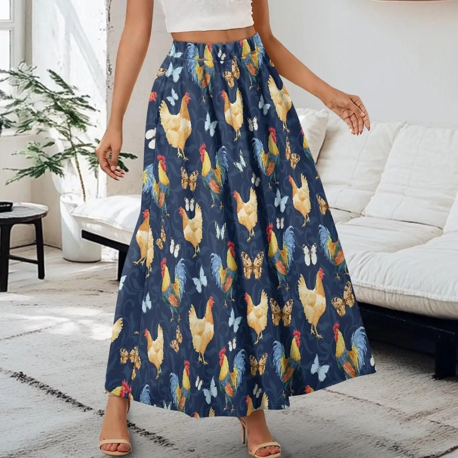 Womens Plus Size Maxi Skirt Casual High Waist Pleated Long Skirts 2024 with Pockets Ankle Length Flowy Swing