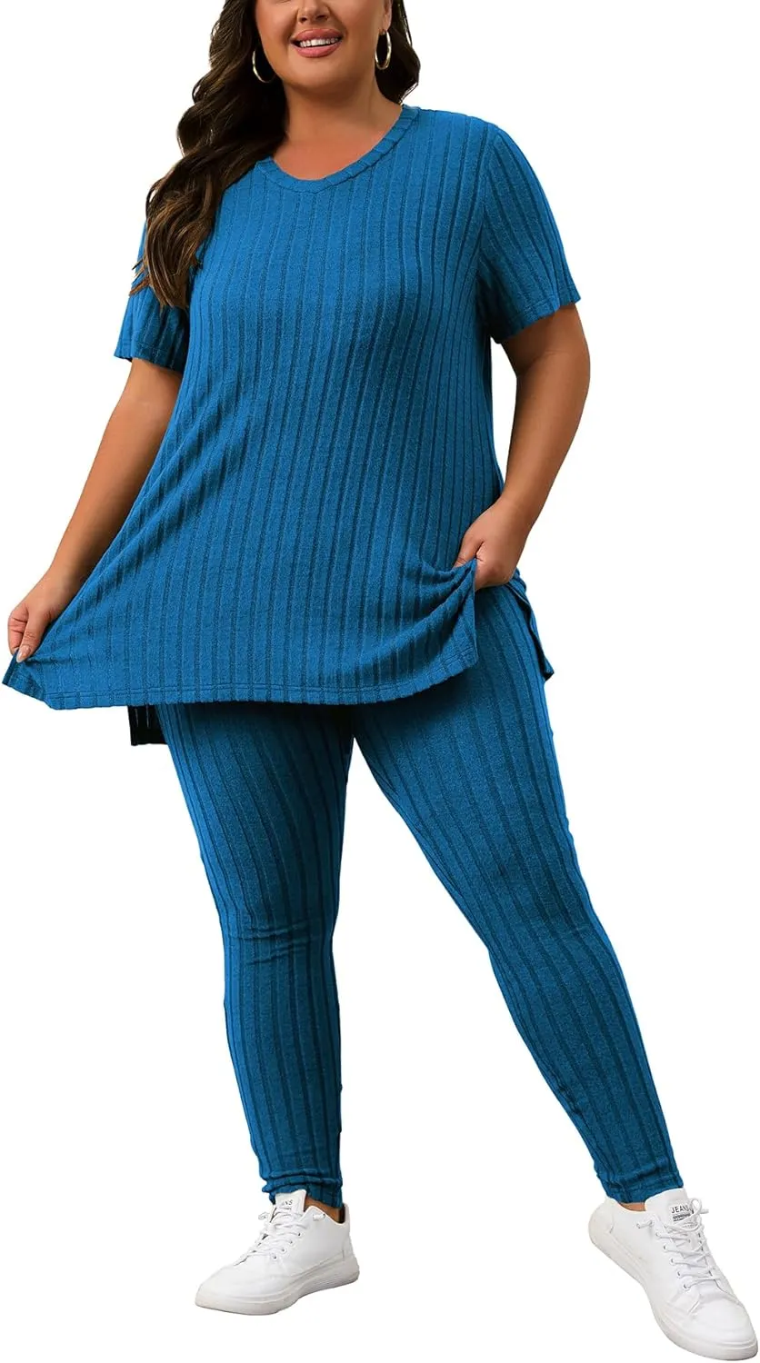 Women's Plus Size Two Piece Outfits Sweatsuits Sets Long Sleeve Hoodies Tracksuit Lounge Sets