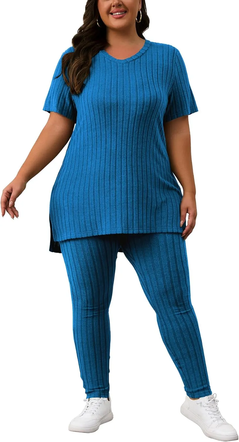 Women's Plus Size Two Piece Outfits Sweatsuits Sets Long Sleeve Hoodies Tracksuit Lounge Sets