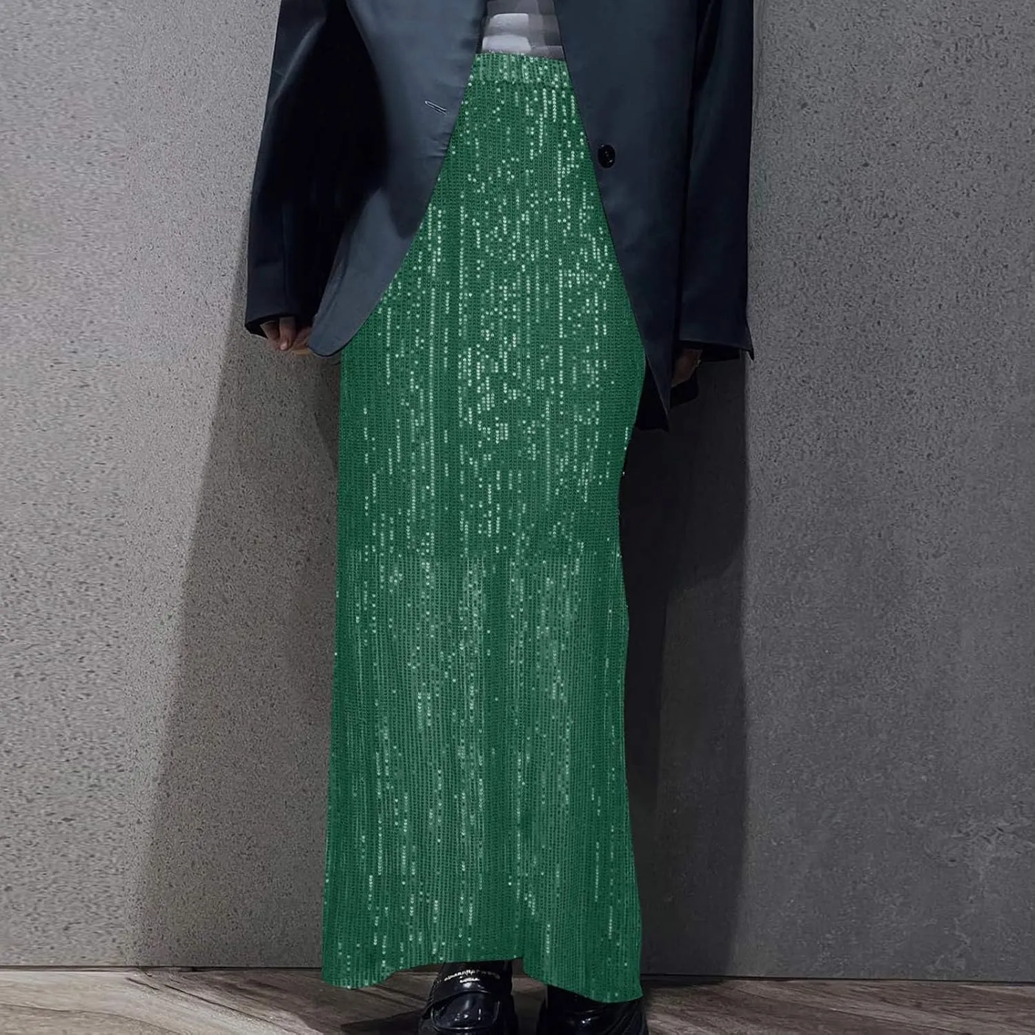 Women's Sequin Skirt for Party Shiny Sparkly A Line Swing Midi Skirt Elastic Wasit Stretch Long Skirts Sparkle Skirt