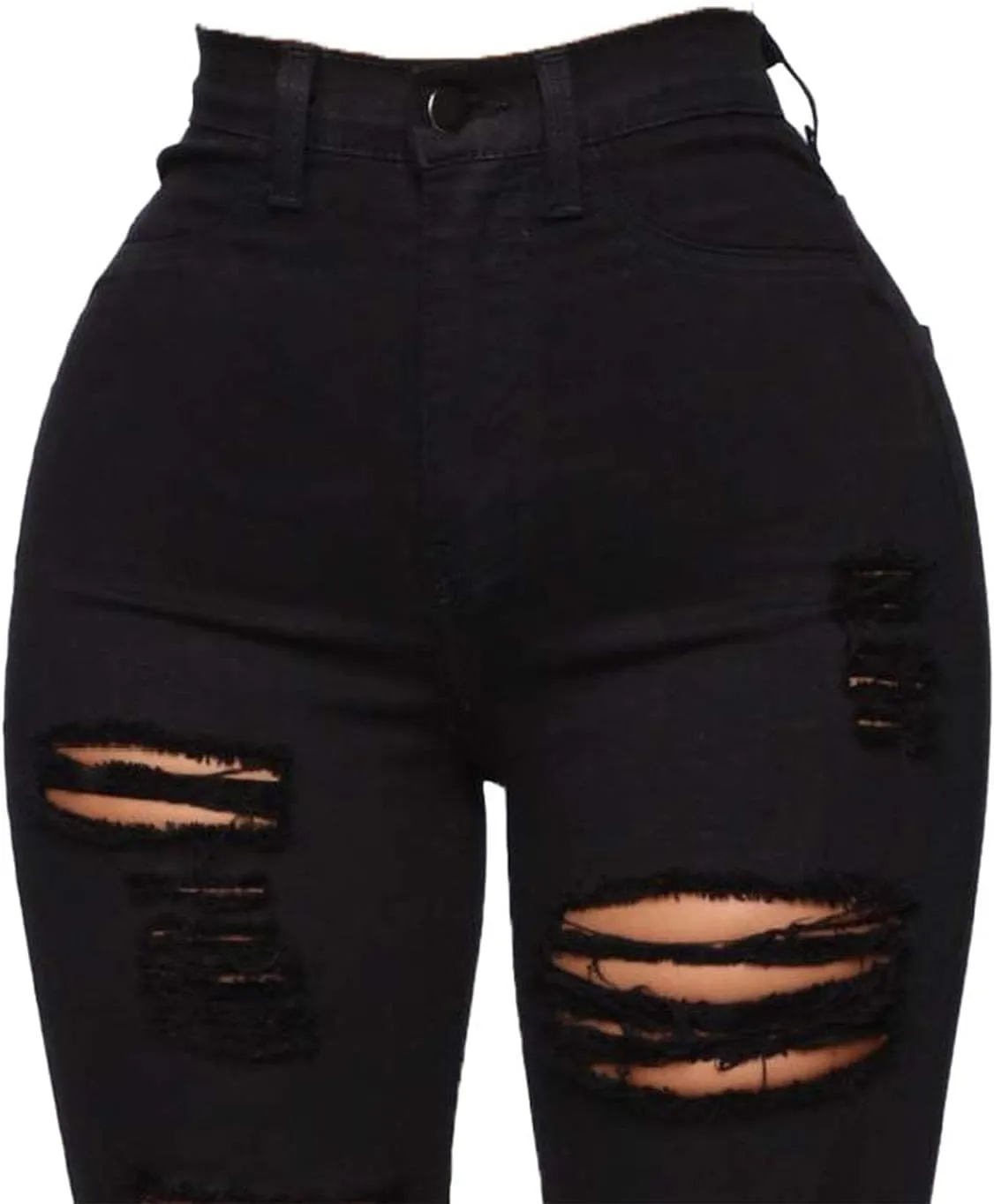 Women's Stretch Denim Pants Plus Size Slim Destroyed Trousers Casual High Waist Skinny Ripped Jeans