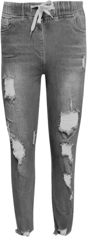 Women's Stretch Denim Pants Plus Size Slim Destroyed Trousers Casual High Waist Skinny Ripped Jeans