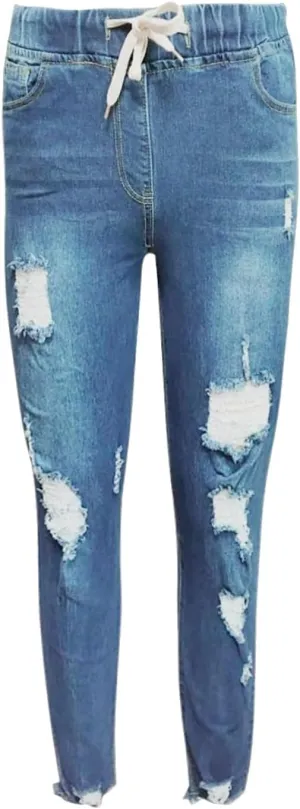 Women's Stretch Denim Pants Plus Size Slim Destroyed Trousers Casual High Waist Skinny Ripped Jeans