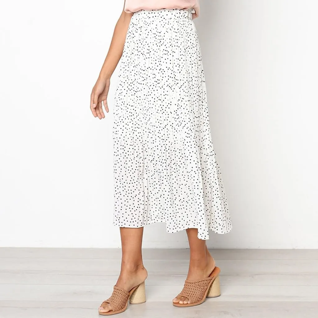 Womens Summer Boho Elastic Waist Pleated Midi Skirt Elegant Long Maxi A-Line Midi Skirts with Pocket