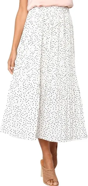 Womens Summer Boho Elastic Waist Pleated Midi Skirt Elegant Long Maxi A-Line Midi Skirts with Pocket