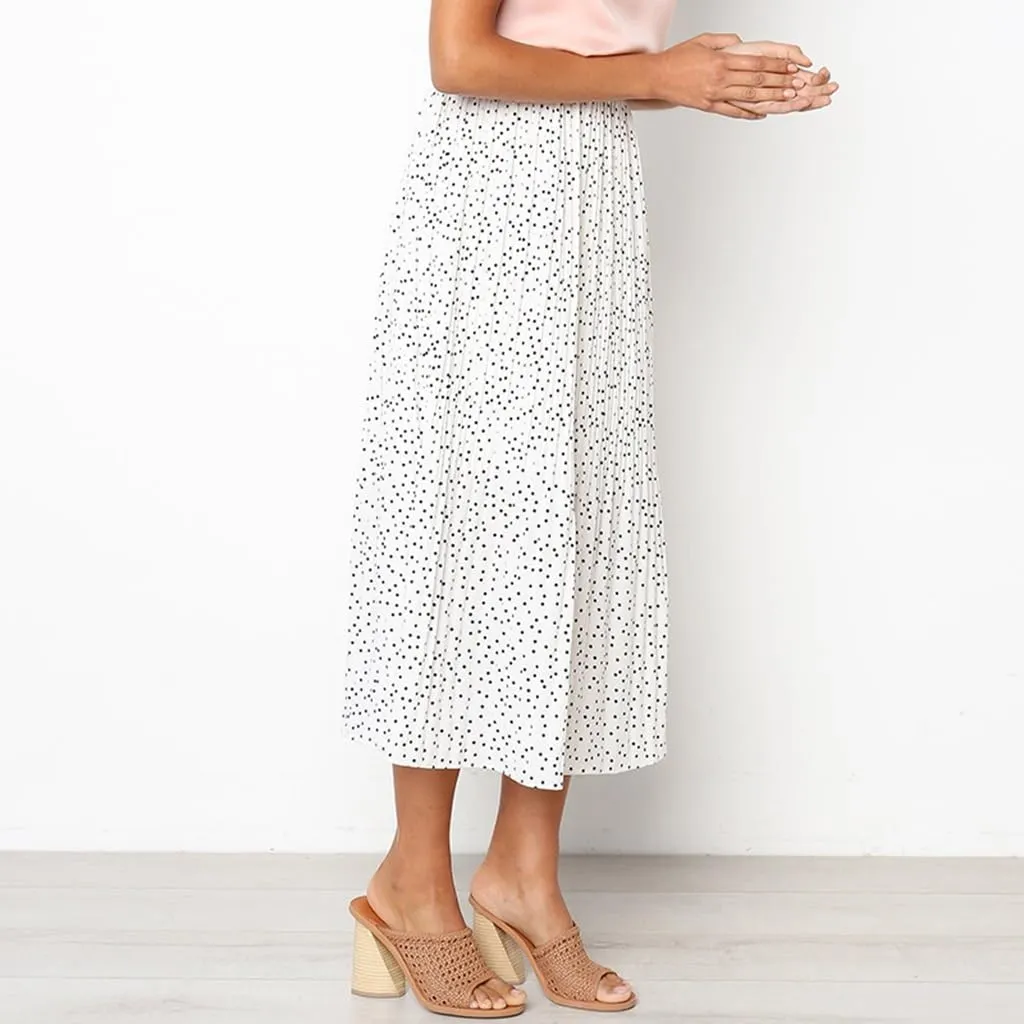 Womens Summer Boho Elastic Waist Pleated Midi Skirt Elegant Long Maxi A-Line Midi Skirts with Pocket