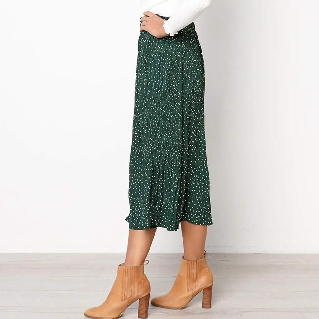 Womens Summer Boho Elastic Waist Pleated Midi Skirt Elegant Long Maxi A-Line Midi Skirts with Pocket