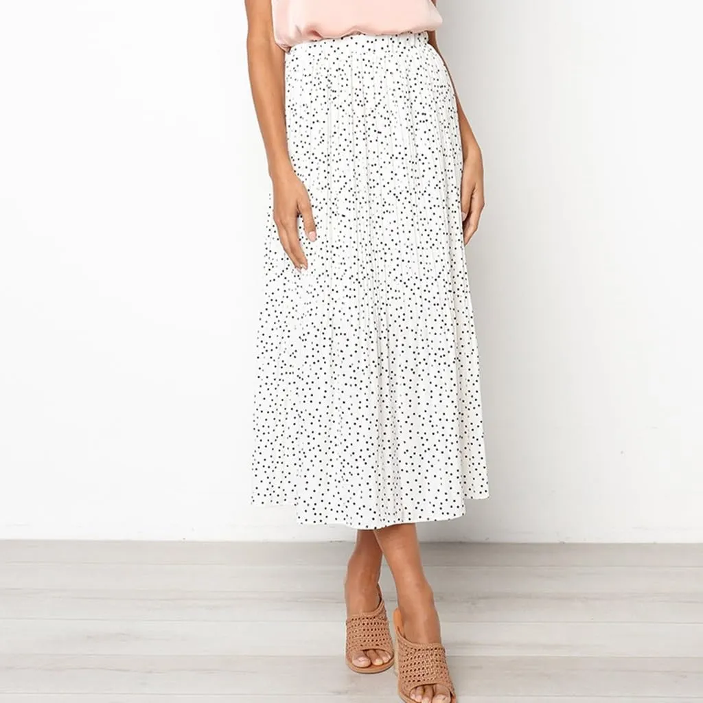 Womens Summer Boho Elastic Waist Pleated Midi Skirt Elegant Long Maxi A-Line Midi Skirts with Pocket