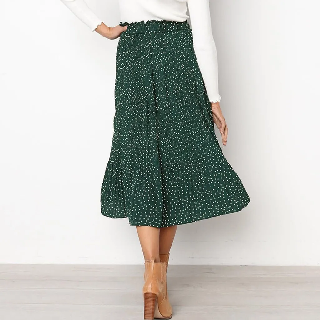 Womens Summer Boho Elastic Waist Pleated Midi Skirt Elegant Long Maxi A-Line Midi Skirts with Pocket