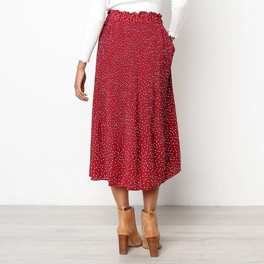 Womens Summer Boho Elastic Waist Pleated Midi Skirt Elegant Long Maxi A-Line Midi Skirts with Pocket