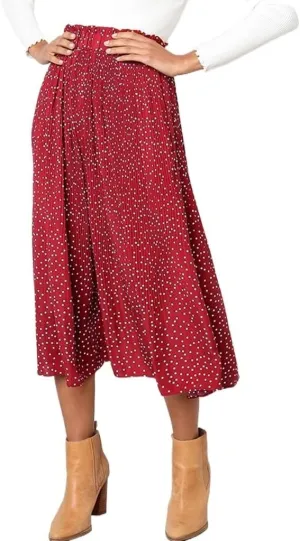Womens Summer Boho Elastic Waist Pleated Midi Skirt Elegant Long Maxi A-Line Midi Skirts with Pocket