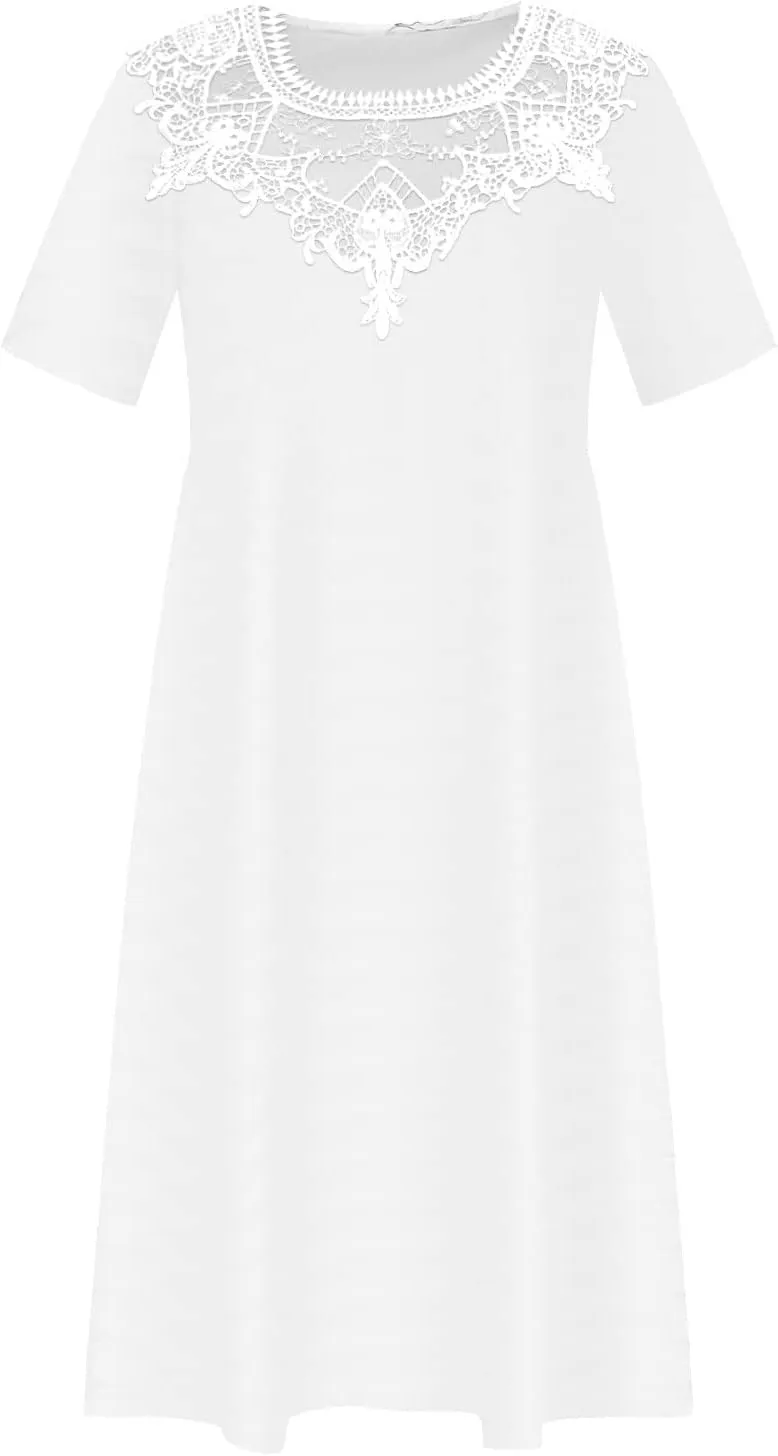 Womens Summer Dresses Beach Casual Loose Tshirt Dress Lace Neck Short Sleeve Flowy A Line Swing Sundress with Pockets