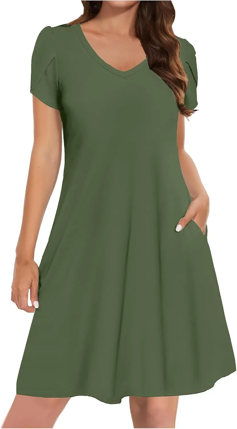 Womens Summer Dresses Casual Floral Sun Dresses Mini a-line Dress Flowy Beach Swing Dress 2025 Vacation with Pockets