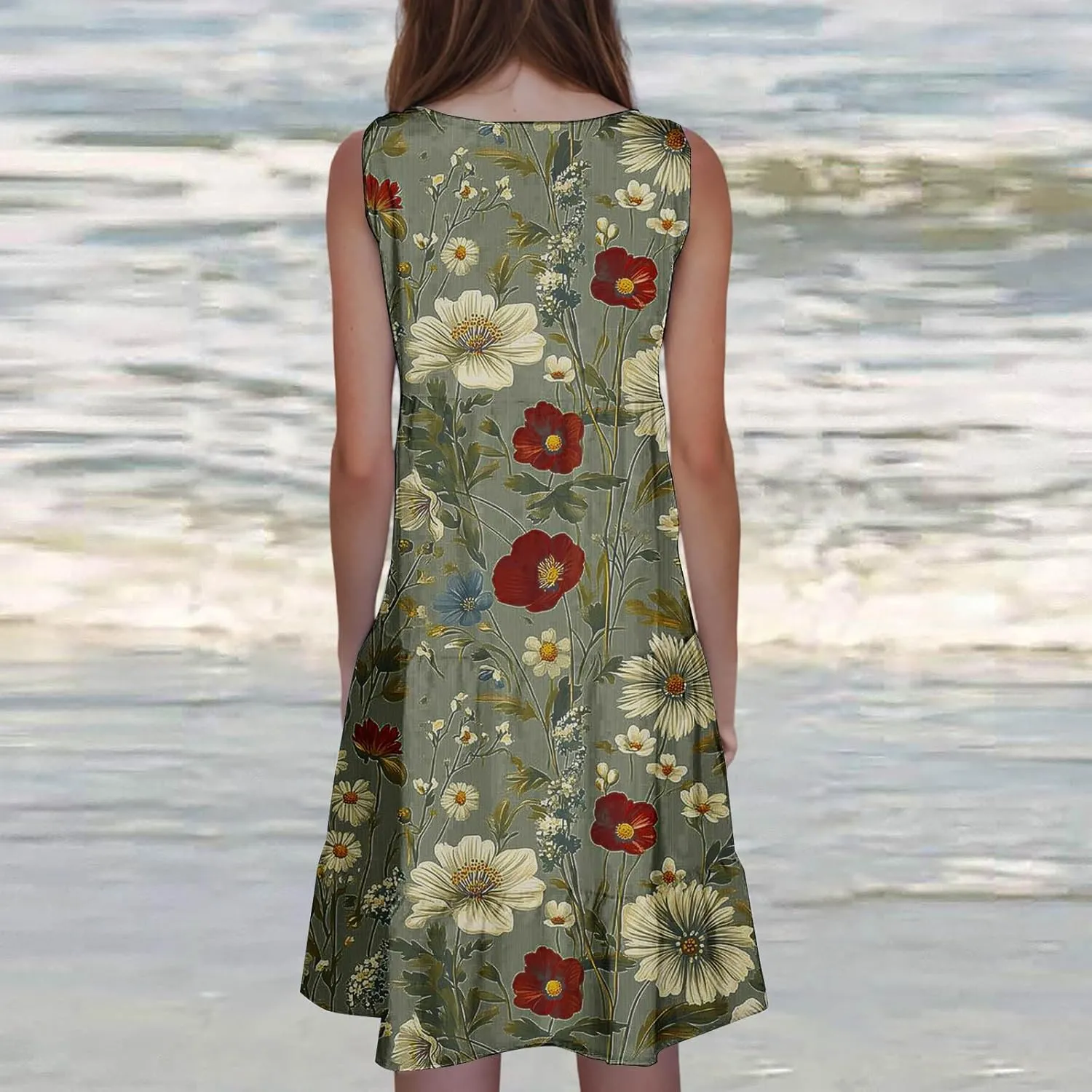 Womens Summer Dresses Crew Neck Ruffle Tiered Tank Dress Flowy Mini A Line Casual Sundress Beach Outfits