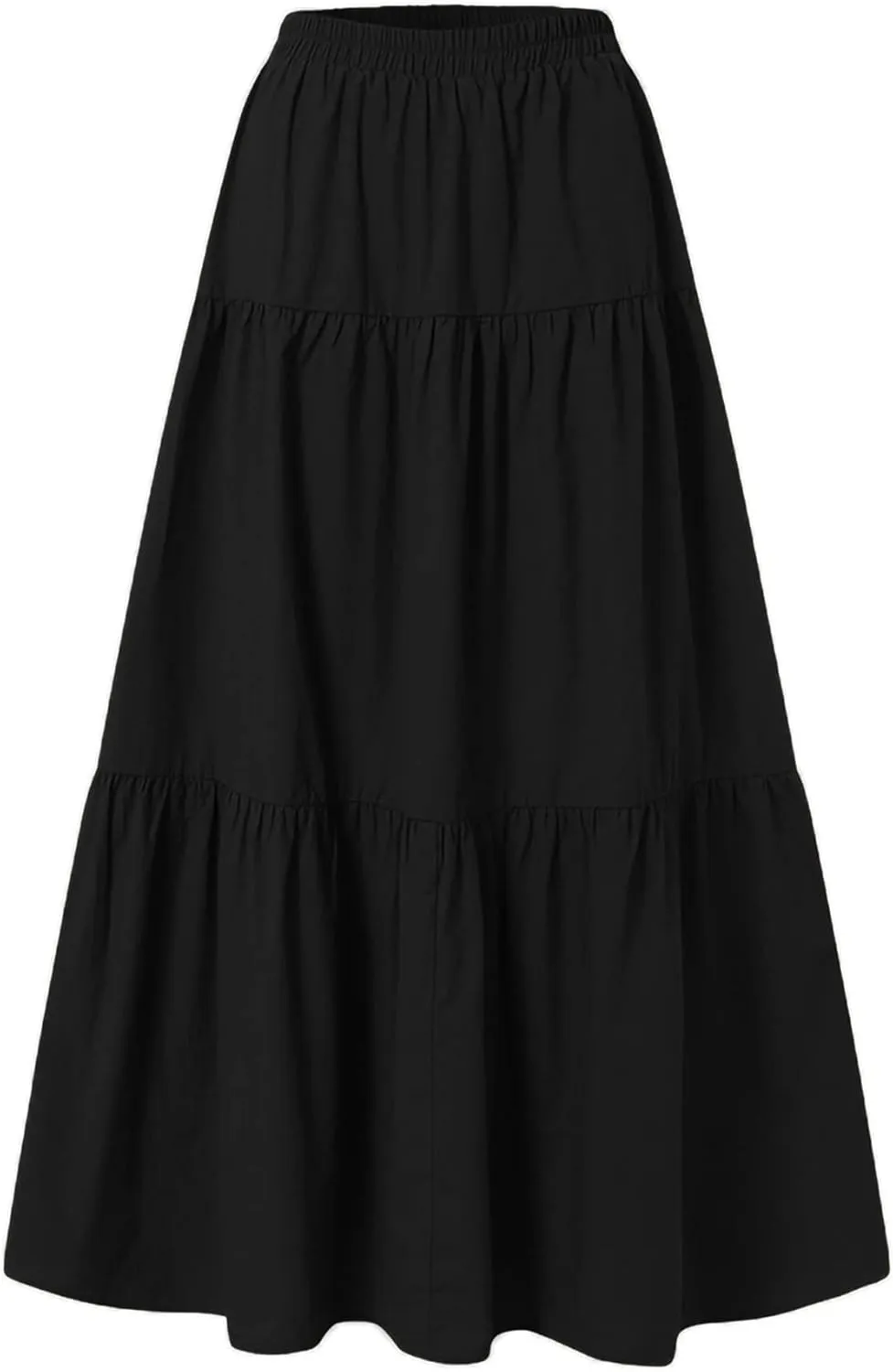 Womens Summer High Waist Boho Solid Color Maxi Skirt Casual Flowy Swing Tiered A Beach Long Skirts