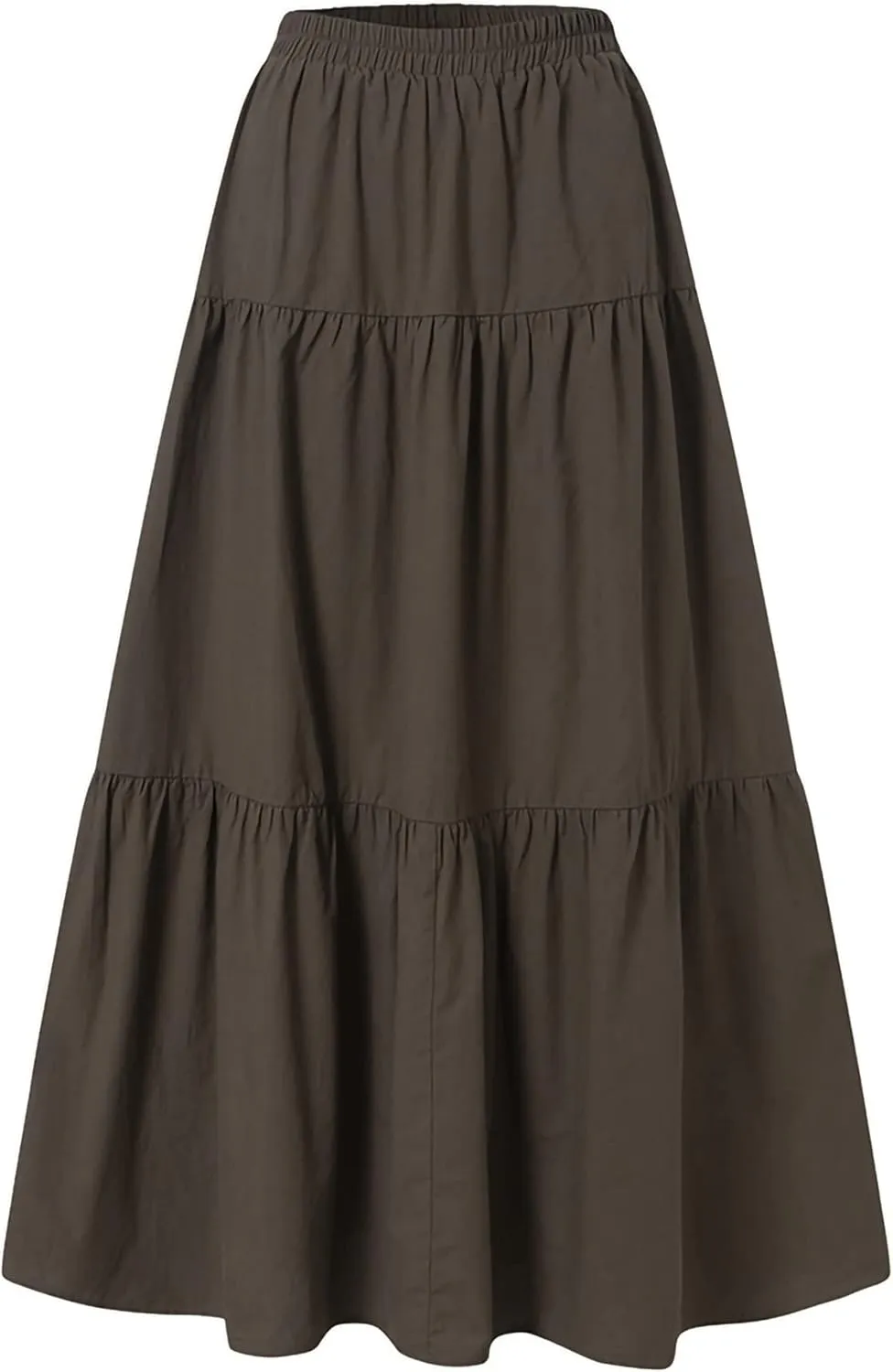 Womens Summer High Waist Boho Solid Color Maxi Skirt Casual Flowy Swing Tiered A Beach Long Skirts