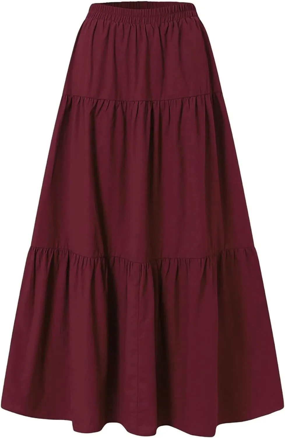 Womens Summer High Waist Boho Solid Color Maxi Skirt Casual Flowy Swing Tiered A Beach Long Skirts
