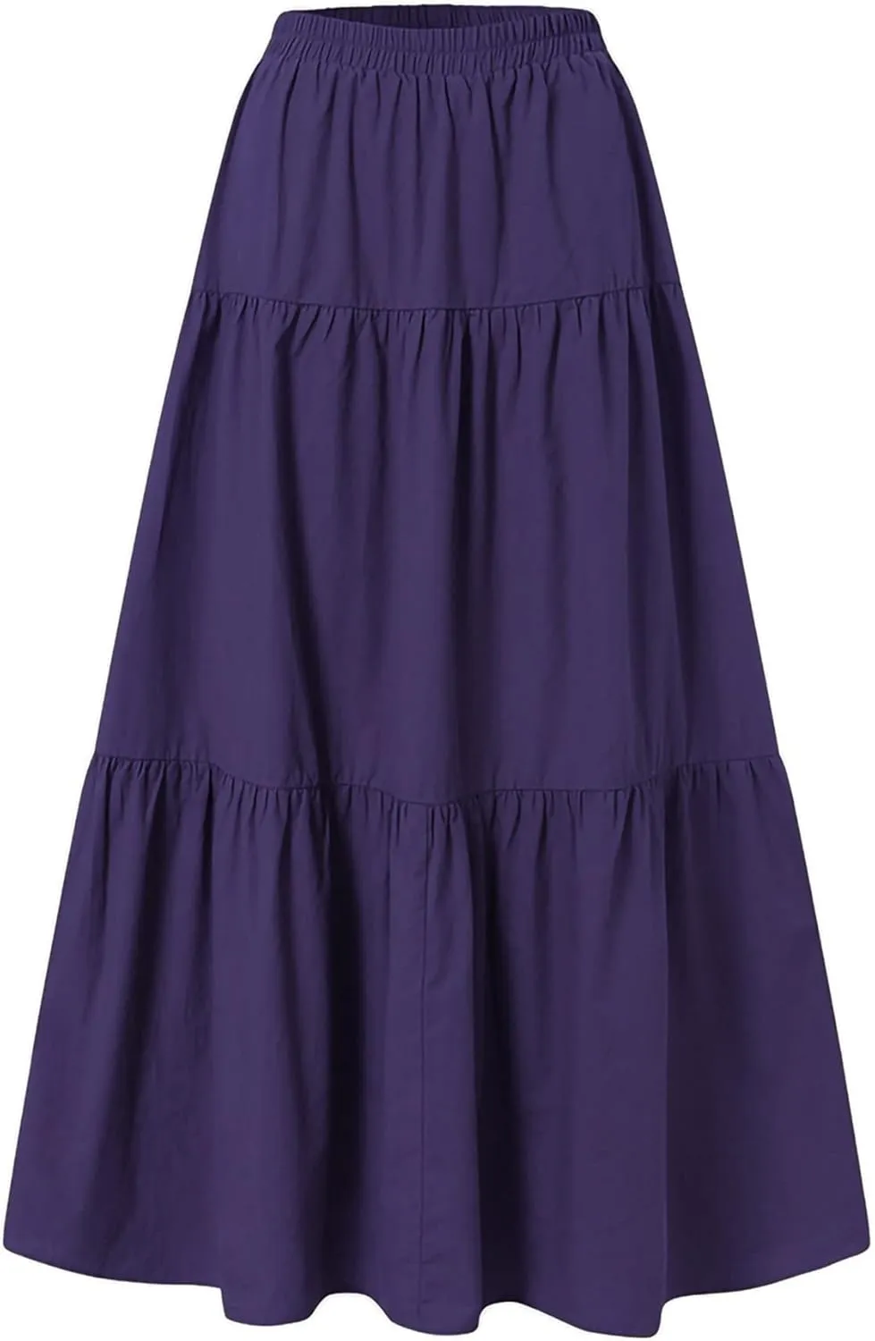 Womens Summer High Waist Boho Solid Color Maxi Skirt Casual Flowy Swing Tiered A Beach Long Skirts