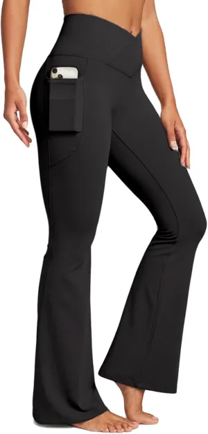 Womens Yoga Pants Women High Waist Waist Athletic Flare Yoga Leggings with Side Pockets Bell Bottom