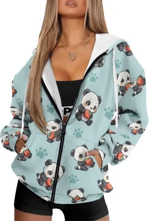 Womens Zip Up Hoodies Oversized Long Sleeve Sweatshirt Lightweight Fashion Y2K Hoodie Jacket with Pockets Size S-2XL