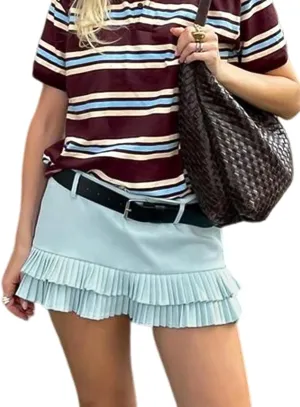 Wyeysyt Double Ruffle Mini Skort for Women Y2k Low Waist Pleated Mini Skirts with Shorts