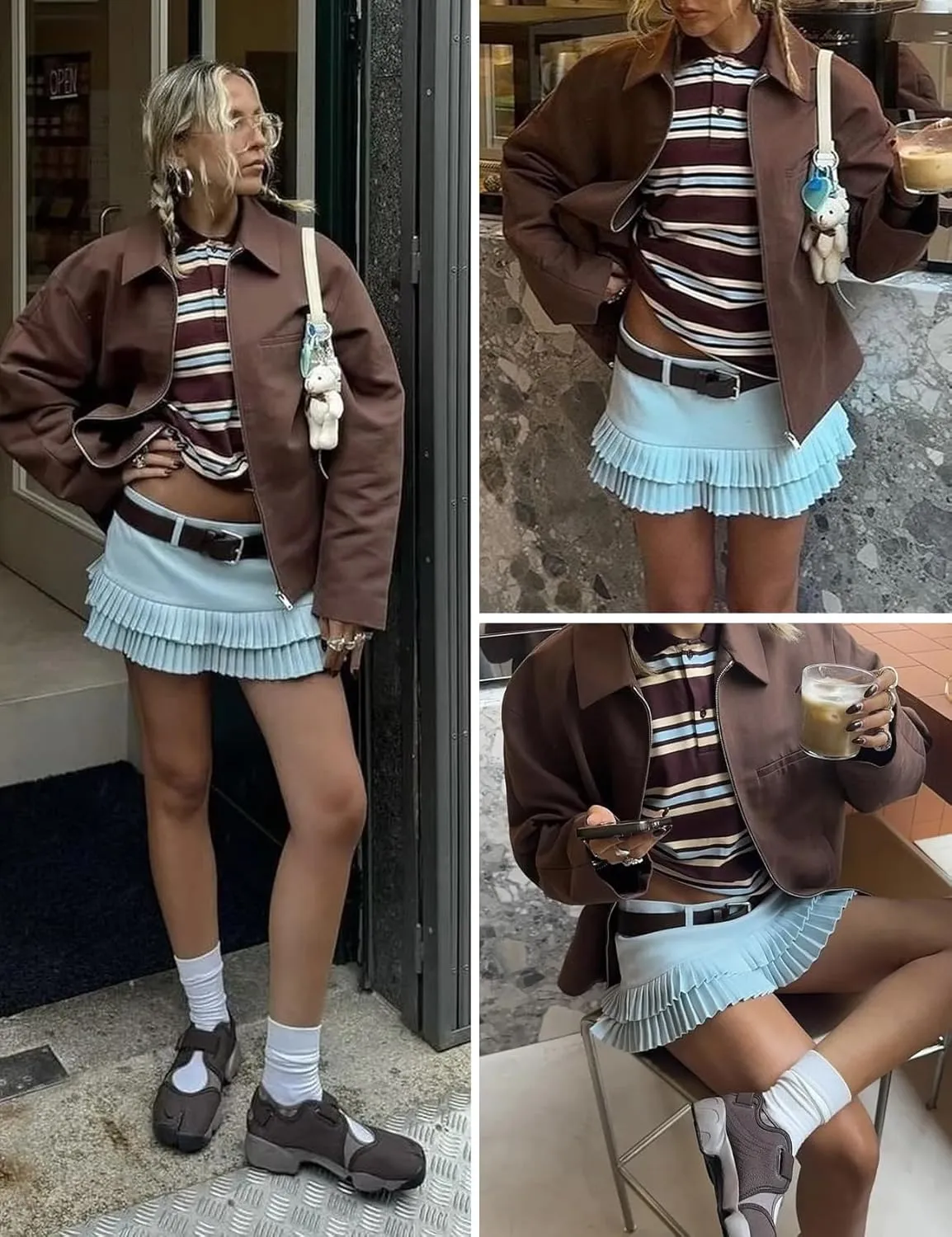 Wyeysyt Double Ruffle Mini Skort for Women Y2k Low Waist Pleated Mini Skirts with Shorts