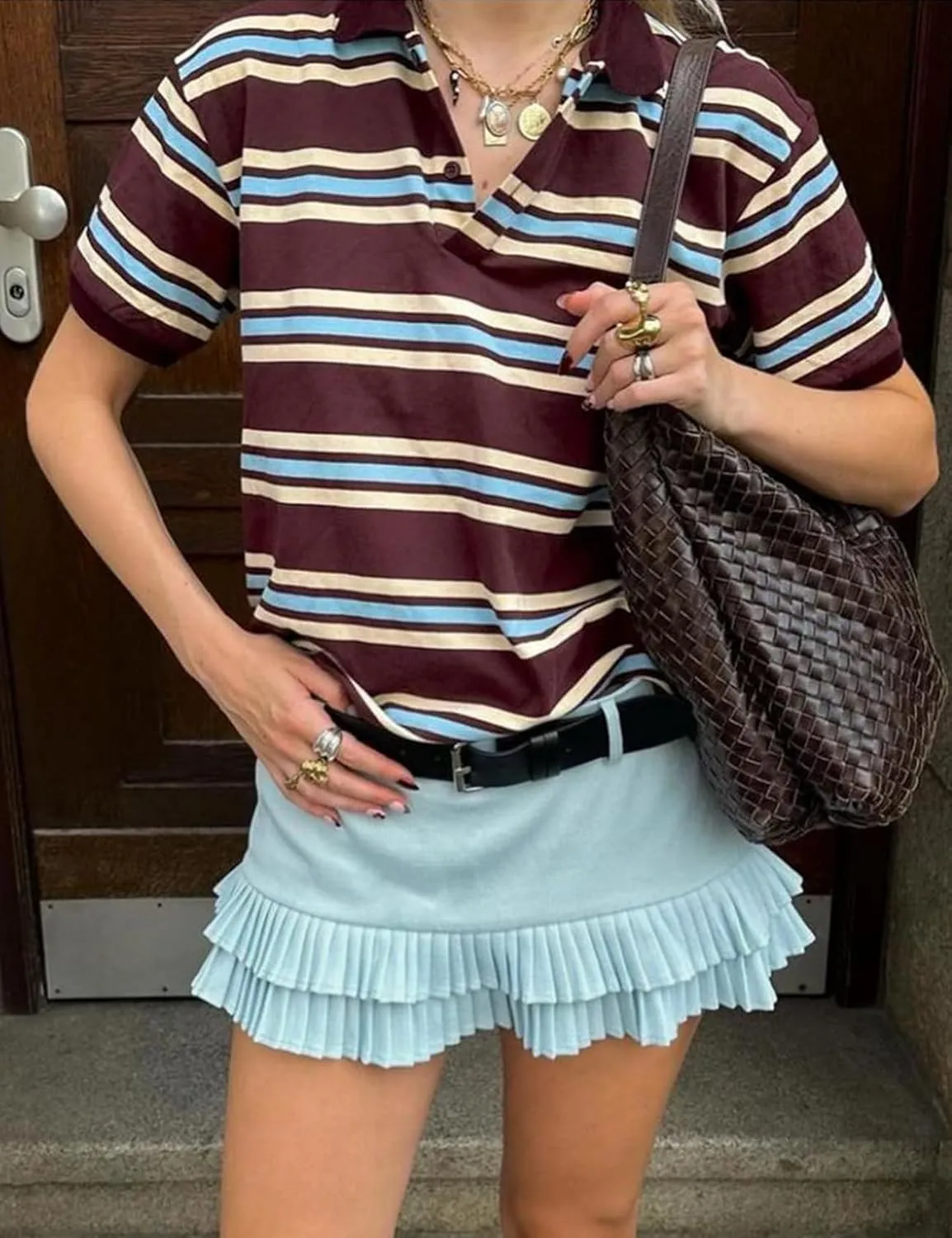 Wyeysyt Double Ruffle Mini Skort for Women Y2k Low Waist Pleated Mini Skirts with Shorts