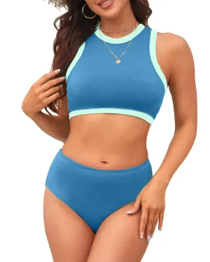 XUNYU Women High Waisted Bikini Set Ribbed 2 Piece Bestselling Swimsuit Tummy Control Bathing Suit for Teens Swim Suit 2025