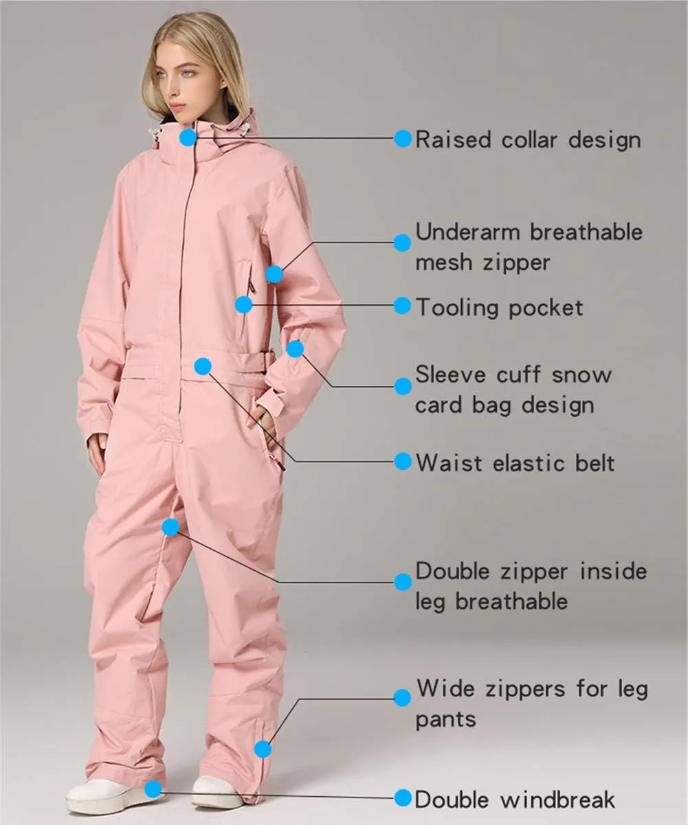 YEEFINE Women's Ski Suit One Piece Snowsuits Jumpsuits Winter Waterproof Snowboard Suits