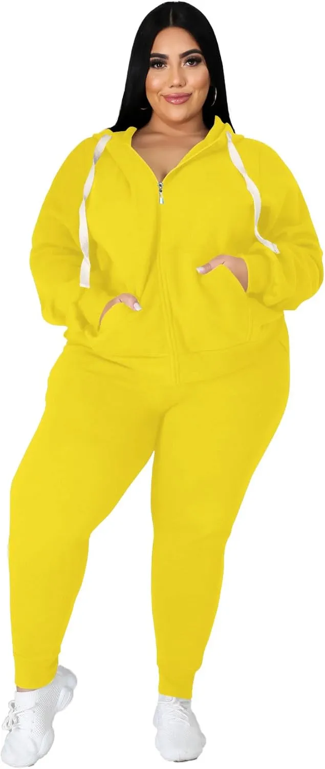 YeGine Womens Plus Size Two Piece Outfits Sweatsuits Casual Long Sleeve Set With Pockets