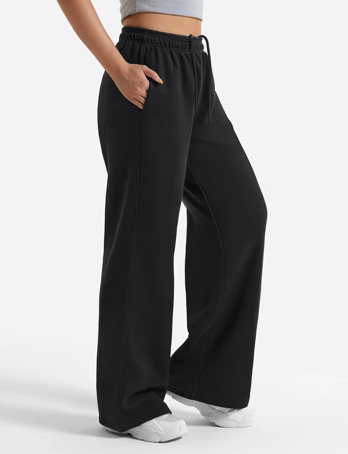 YEOREO Women's Wide Leg Sweatpants Drawstring Baggy Sweatpants Penny Fleece Lined Lounge Pants with Pockets