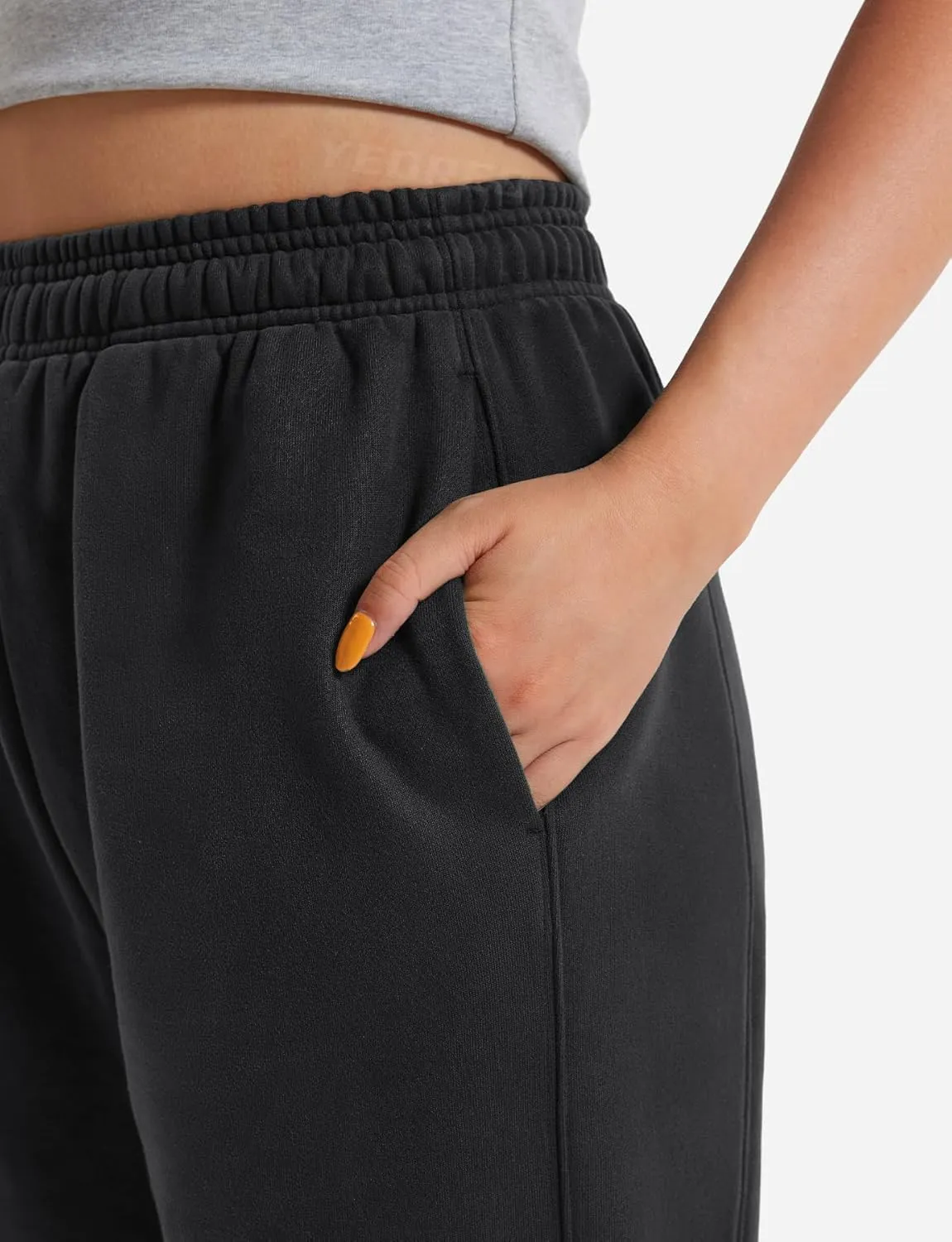 YEOREO Women's Wide Leg Sweatpants Drawstring Baggy Sweatpants Penny Fleece Lined Lounge Pants with Pockets