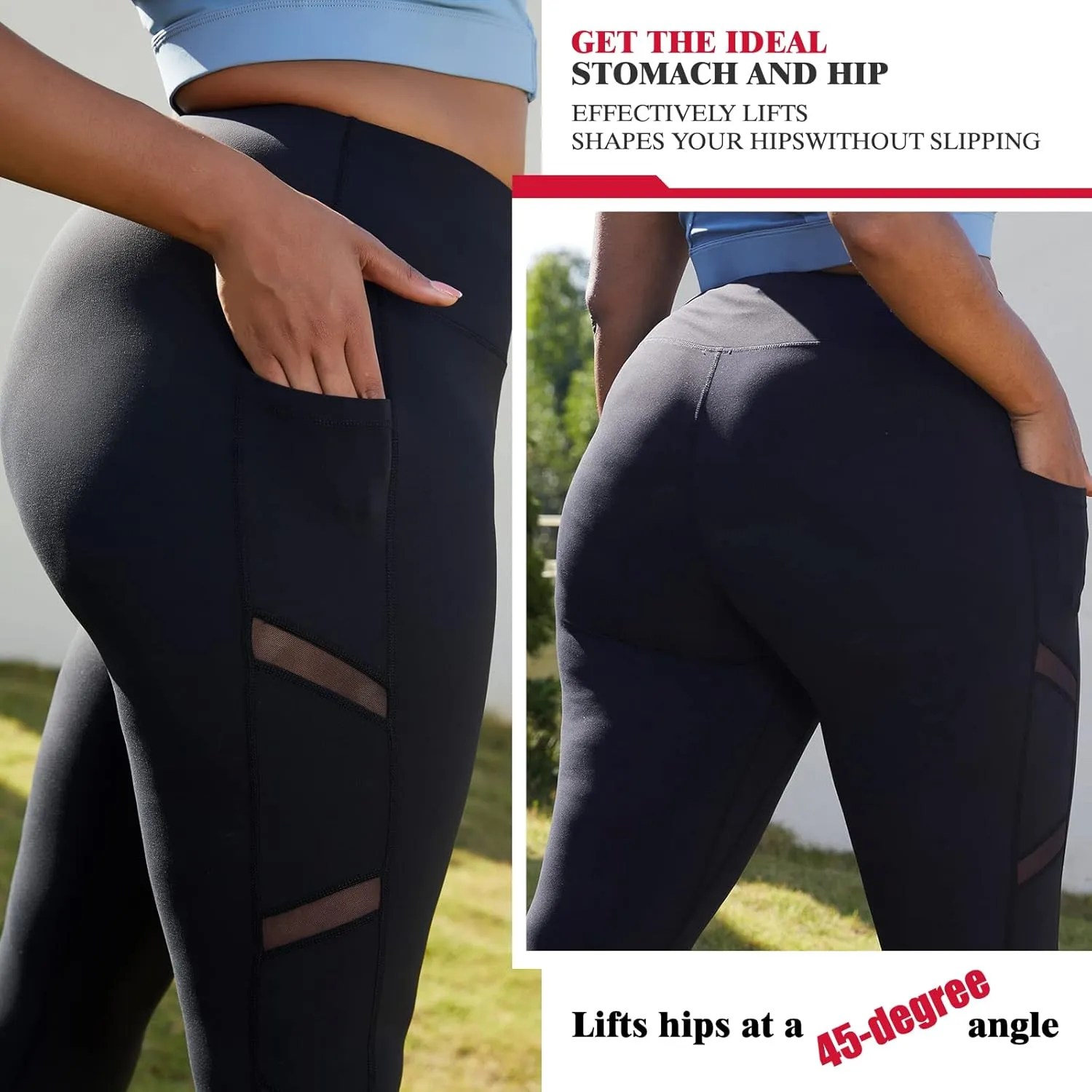 YOHOYOHA Plus Size Leggings High Waist Athletic Workout Yoga Pants Pockets Women's Tummy Control Best Thick Long