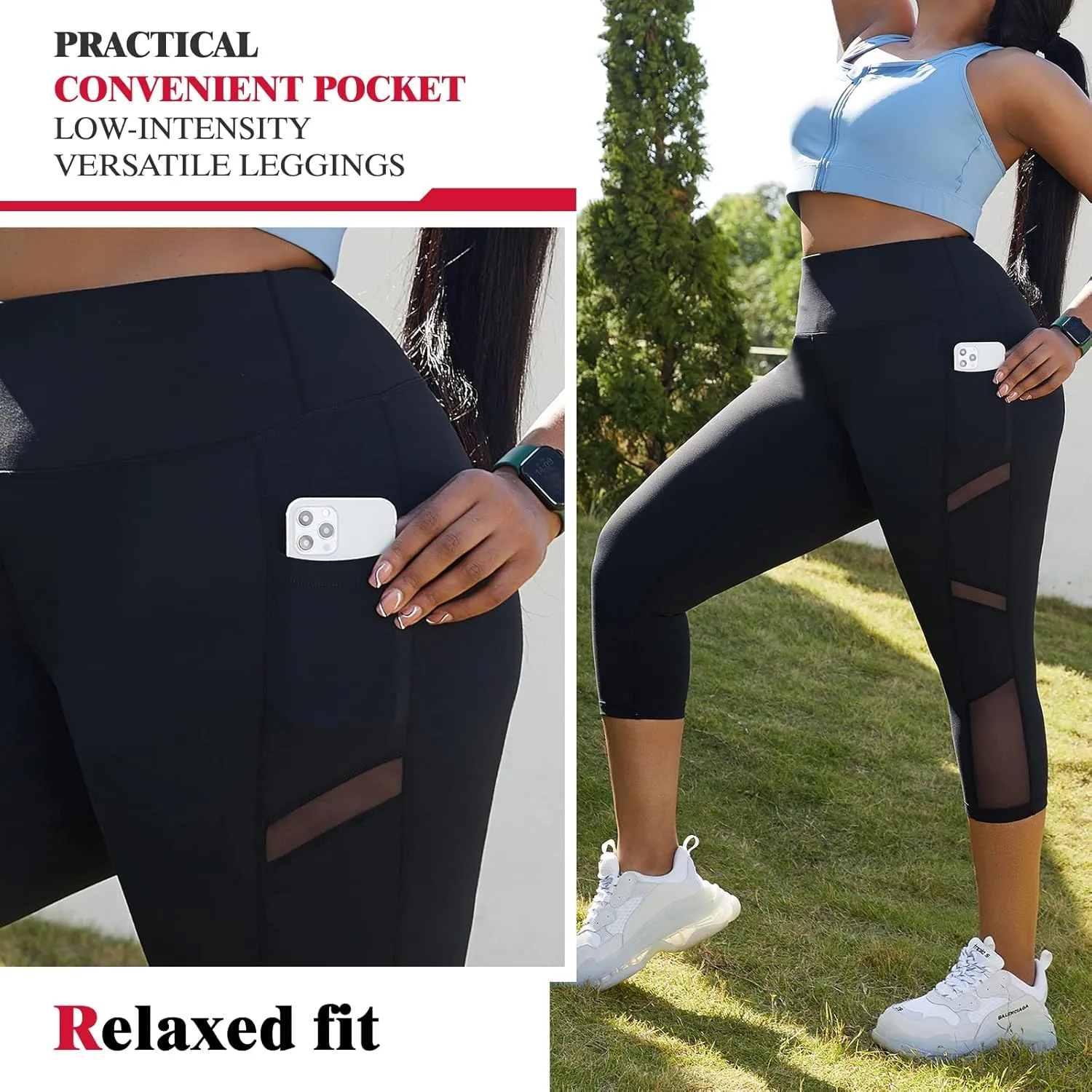 YOHOYOHA Plus Size Leggings High Waist Athletic Workout Yoga Pants Pockets Women's Tummy Control Best Thick Long