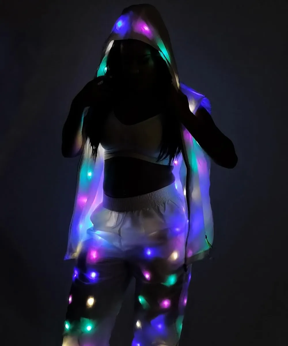 YONIYOWO Womens Mens LED Light Up Rave Jacket Adult Kids Dance Party Fancy Dress Club Glowing Clothes For Xmas Halloween