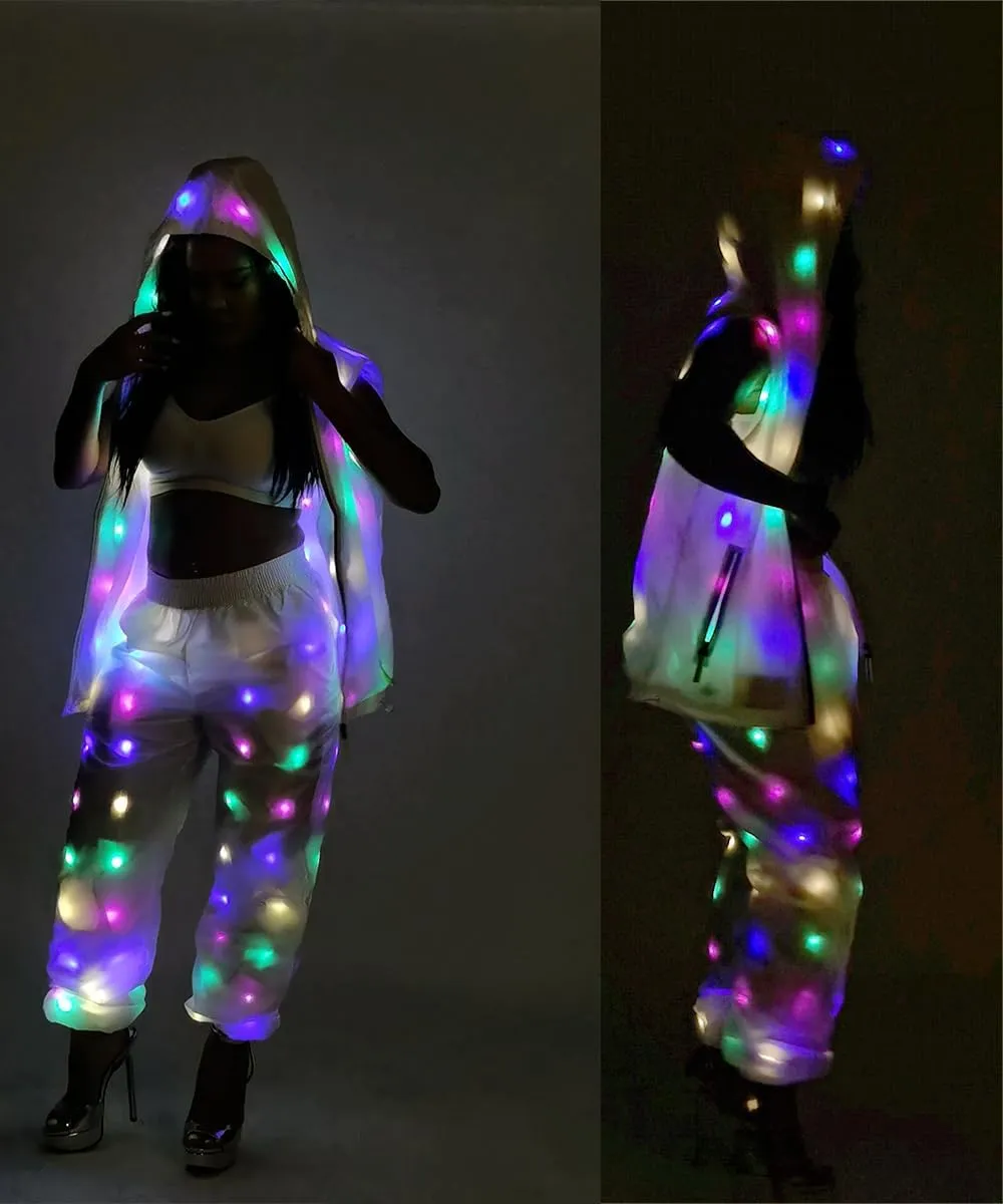 YONIYOWO Womens Mens LED Light Up Rave Jacket Adult Kids Dance Party Fancy Dress Club Glowing Clothes For Xmas Halloween