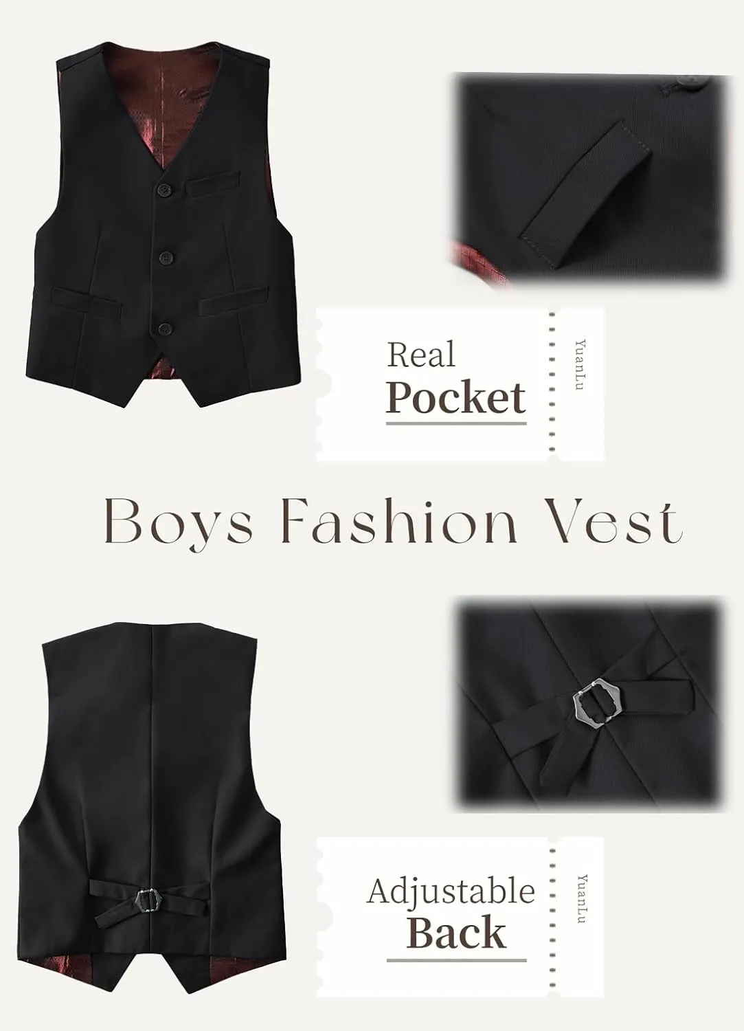 YuanLu Boys Suit Homecoming Dresses for Kids Ring Bearer Outfit Suits Tuxedo Formal Vest and Pants Suit Set