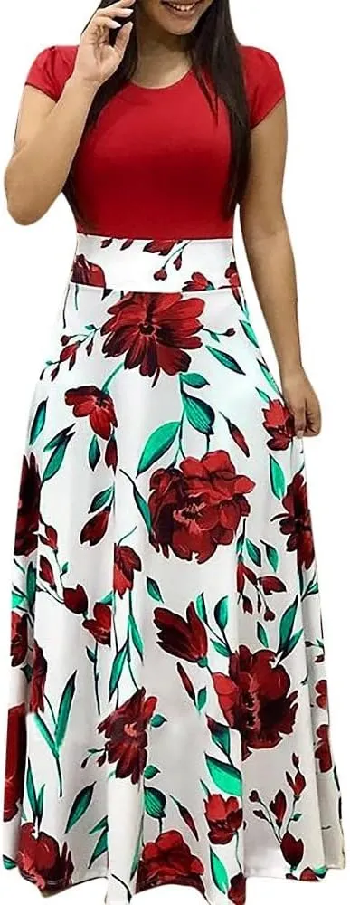ZEFOTIM Dresses for Women 2024 Short/Long Sleeve Floral Maxi Long Dress Fashion Casual Summer Sun Boho Dresses