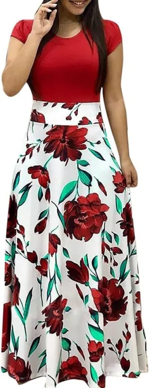 ZEFOTIM Dresses for Women 2024 Short/Long Sleeve Floral Maxi Long Dress Fashion Casual Summer Sun Boho Dresses